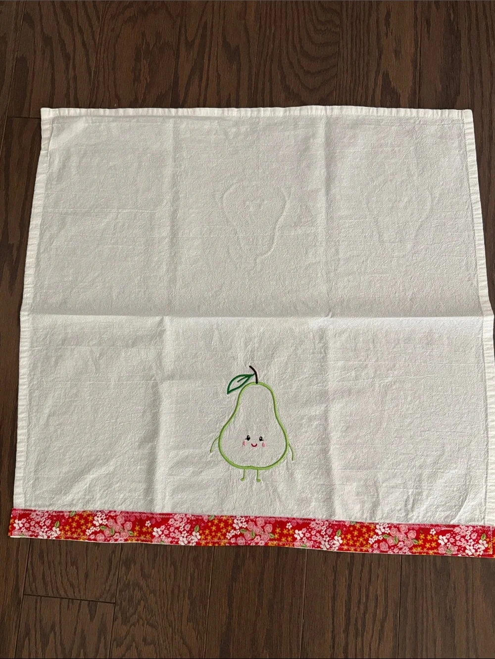 2 Handmade Embroidered Kitchen Towels Apple & Pear
